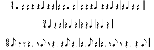 3 more examples of music in 3 different time signatures